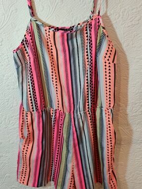 Atmosphere Abstract Sleeveless Adjustable Straps Romper With Pockets